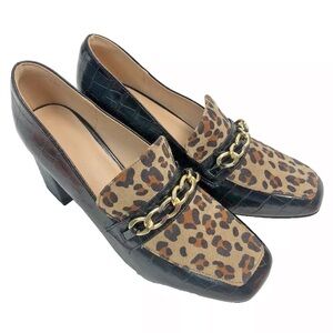 Croc Leopard Print Heel Shoes Faux Leather